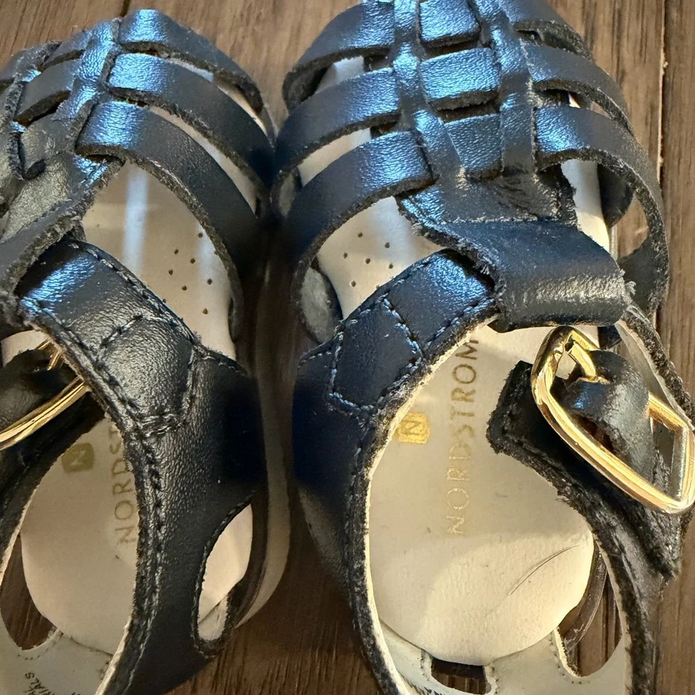 Nordstrom Danny Navy‎ Blue Leather Fisherman Sandals Kids Size 1M 615421